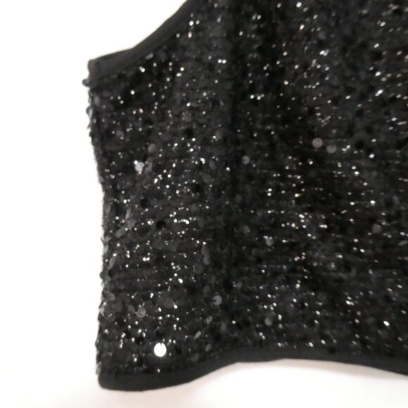 Unbranded | P2P 19 inches measured | Lined Black Sequin Zip-Up Front Crop Top - Picture 6 of 14